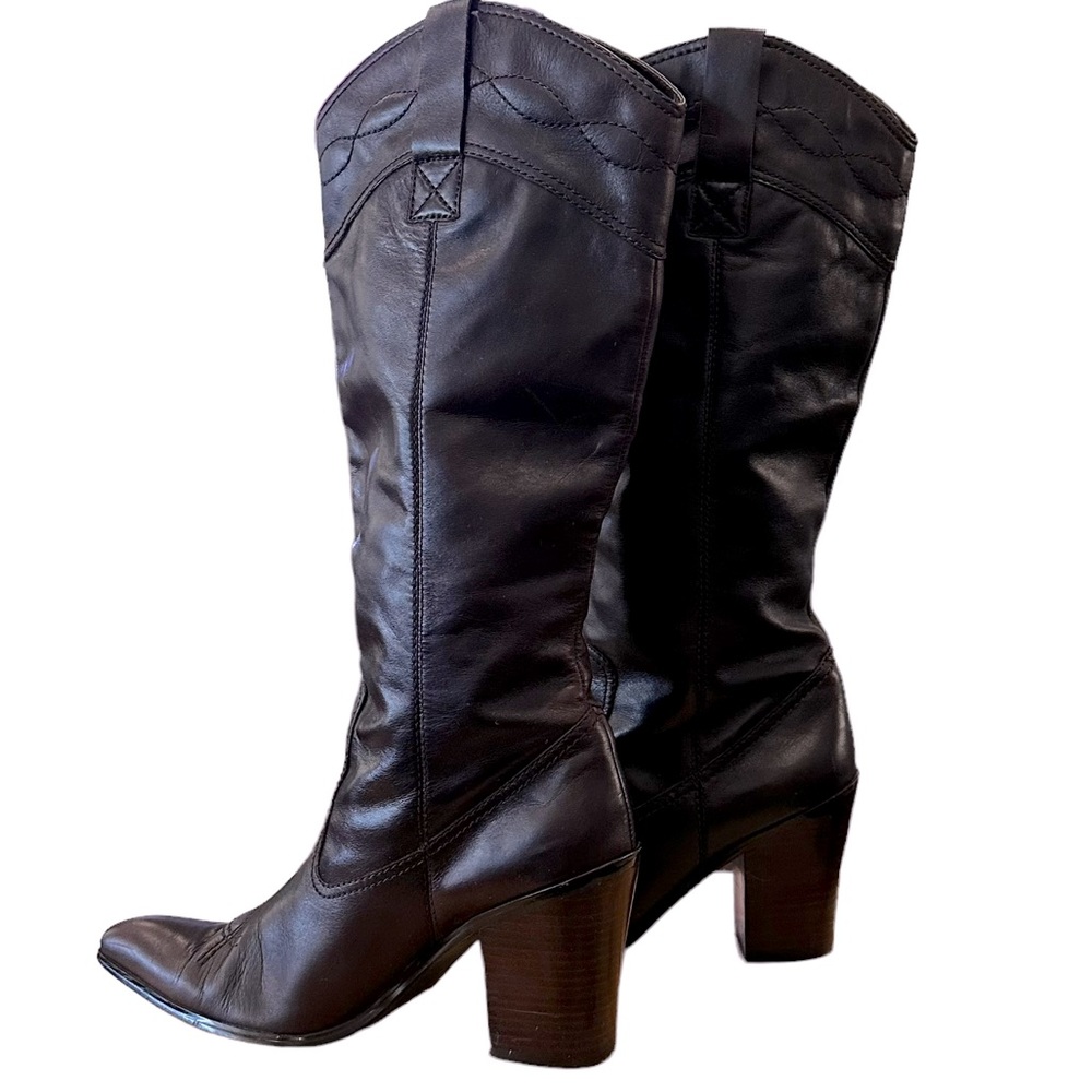 Sam and Libby Lashawn brown leather, knee high cowboy boots for on tabs size 9